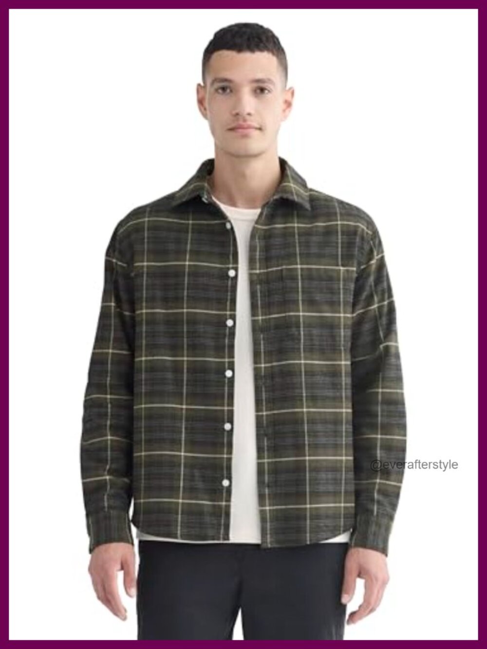 Men's Brushed Flannel Button-Down Shirt Slim Fit Collared Long Sleeve